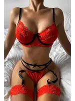 Merry See Dantel Jartiyer Takım İç Çamaşır Takım Kırmızı MS2672 Kırmızı görsel 4