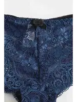 Dantel Sütyen Külot Saten Pijama Alt 3 lü Takım MS4062-Lacivert görsel 4