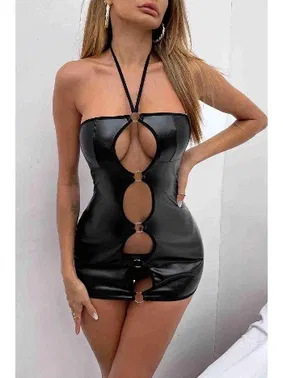 Merry See Deri Görünümlü Fantezi Gecelik Siyah Merry See MS9152 - Alternatif Görünüm