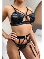 Deri Görünümlü Jartiyerli Fantazi Sütyen Külot Takım Siyah Merry See MS9154 Siyah farklı açı