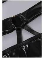 Deri Görünümlü Jartiyerli Fantazi Sütyen Külot Takım Siyah Merry See MS9154 Siyah görsel 7