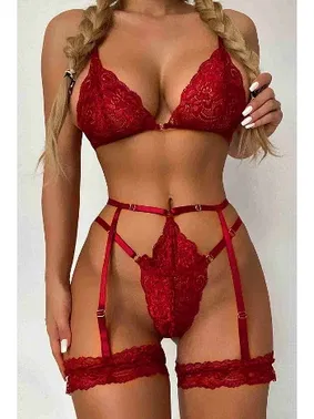 Merry See Merry See Fantezi Jartiyer Takım Seksi iç Giyim MS2671-Kırmızı