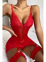 Erotik Gecelik Jartiyer Takım Kırmızı Merry See MS2666 Kırmızı