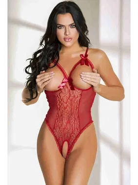 Merry See Merry See Göğsü ve Özel Bölgesi Açık Fantazi Gecelik Kırmızı MS3186