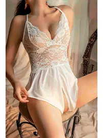 Merry See Özel Bölgesi Açık Fantezi Body MS3119-Beyaz