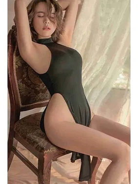 Merry See Seksi Yanlardan Yırtmaçlı Gecelik Takım Merry See MS3112-Siyah