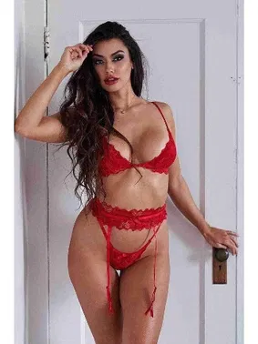 Merry See Fantazi Sütyen Külot Jartiyer Takım Kırmızı Merry See MS2660