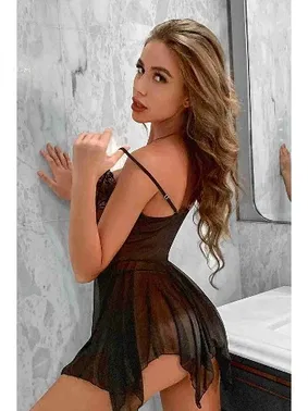 Merry See Merry See Tül Dantel Gecelik Takım Babydoll Siyah - Alternatif Görünüm