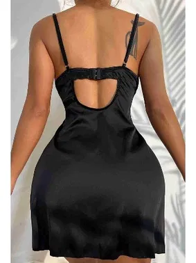 Merry See Merry See Yanlardan Yırtmaçlı Gecelik Siyah MS3109 - Alternatif Görünüm