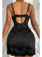 Merry See Yanlardan Yırtmaçlı Gecelik Siyah MS3109 Siyah detay görünüm