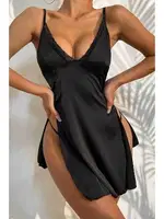 Merry See Yanlardan Yırtmaçlı Gecelik Siyah MS3109 Siyah farklı açı