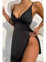 Merry See Yanlardan Yırtmaçlı Gecelik Siyah MS3109 Siyah görsel 4