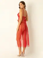 Miorre Yırtmaç Detay Uzun Gecelik Takımı Kırmızı görsel 4