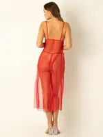 Miorre Yırtmaç Detay Uzun Gecelik Takımı Kırmızı görsel 5