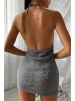 Mite Love Kadın Dantel Detaylı Simli Süprem Fantezi Elbise Gri detay görünüm