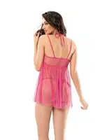 Fırfır Etekli Transparan Bayan Fantazi Gecelik 1014 Şeker Pembe görsel 4