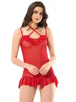 Çapraz Askılı Transparan Gecelik Moongirl 1026 Kırmızı