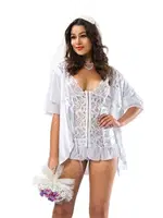 Beyaz Saten Gelin Fantazi Gecelik Takım Moongirl 3095 Beyaz