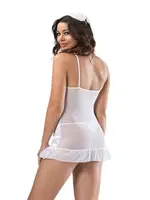 Beyaz Saten Gelin Fantazi Gecelik Takım Moongirl 3095 Beyaz detay görünüm