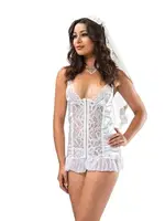 Beyaz Saten Gelin Fantazi Gecelik Takım Moongirl 3095 Beyaz farklı açı