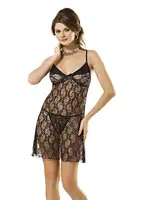 İnce Askılı Dantelli Fantazi Gecelik Moongirl 5093 Siyah