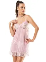 Etekleri Dantelli Transparan Bayan Fantazi Gecelik Moongirl 8032 Pembe(21) farklı açı