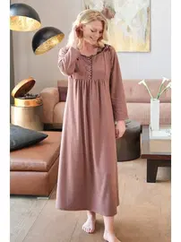 Bone Club Nakışlı Büyük Beden Lohusa Gecelik Bone 5514