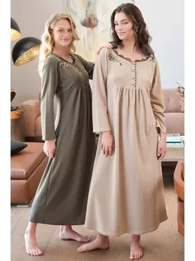 Bone Club Nakışlı Büyük Beden Lohusa Gecelik Bone 5514 - Alternatif Görünüm