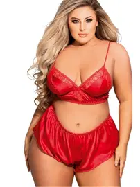 NightLight Night Light Büyük Beden Kırmızı Saten Takım 3350