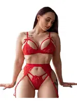 Nightlight Kırmızı Dantelli Fantazi Jartiyer Takım 3204 Kırmızı farklı açı