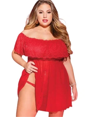 NightLight Nightlight Üst Kısmı Dantel Alt Kısmı Likralı Tül Fantazi Büyük Beden Gecelik 3174