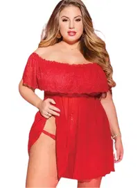 NightLight Nightlight Üst Kısmı Dantel Alt Kısmı Likralı Tül Fantazi Büyük Beden Gecelik 3174