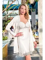 Nurteks 5393 Kaplı Saten Kimono Takım Ekru detay görünüm