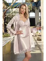 Nurteks 5393 Kaplı Saten Kimono Takım Pudra