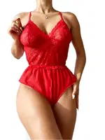 Özel Bölgesi Açık Dantel Detaylı Fantezi Body NightLight 3390 Kırmızı