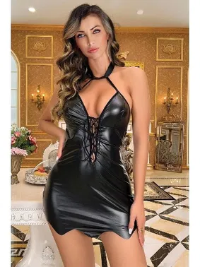 Phevos Özel Tasarım Fantezi Deri Mini Elbise Phevos 011-008035