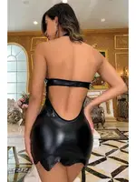 Özel Tasarım Fantezi Deri Mini Elbise Phevos 011-008035 Siyah detay görünüm