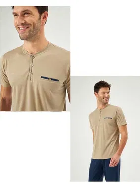 Eros Patlı Bej Renk Yazlık Pijama Takım Eros 30170 - Alternatif Görünüm