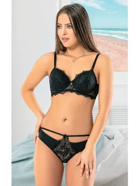 Lemariz Siyah Dantelli Push-Up Sütyen Külot Takım Lemariz 6610