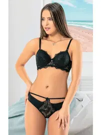 Lemariz Siyah Dantelli Push-Up Sütyen Külot Takım Lemariz 6610