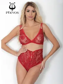 Phevos Dantelli Transparan Fantezi İç Çamaşır Takım