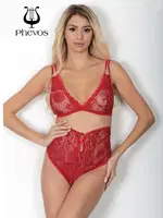 Dantelli Transparan Fantezi İç Çamaşır Takım Bordo