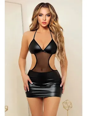 Phevos Phevos Sırt Dekolteli Deri ve Tül Detaylı Fantezi Mini Elbise 011-008019