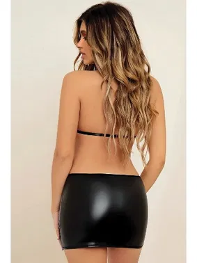 Phevos Phevos Sırt Dekolteli Deri ve Tül Detaylı Fantezi Mini Elbise 011-008019 - Alternatif Görünüm