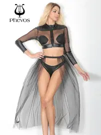 Phevos Phevos Tül Detaylı Fantezi Deri Kostüm