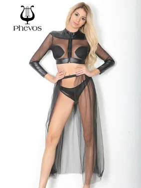 Phevos Phevos Tül Detaylı Fantezi Deri Kostüm - Alternatif Görünüm