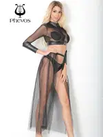 Phevos Tül Detaylı Fantezi Deri Kostüm Siyah farklı açı