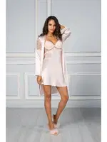 Pierre Cardin Inci 6'lı Çeyiz Saten Gecelik Seti 6955 Pudra detay görünüm