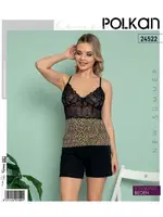 Leopar İnce Askılı Kadın Şortlu Pijama Takım Polkan 24522 Görsel