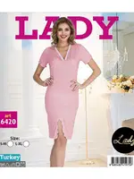 Puantiyeli Pembe Kısa Kollu Gecelik Lady 6420 Pembe detay görünüm